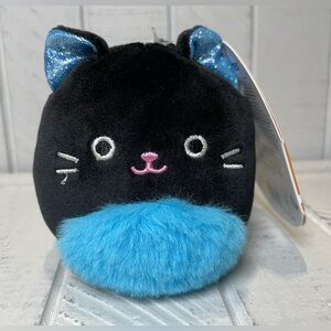 Squishmallow Clip 3.5” Halloween Eponine Cat Black and Teal NWT Keychain